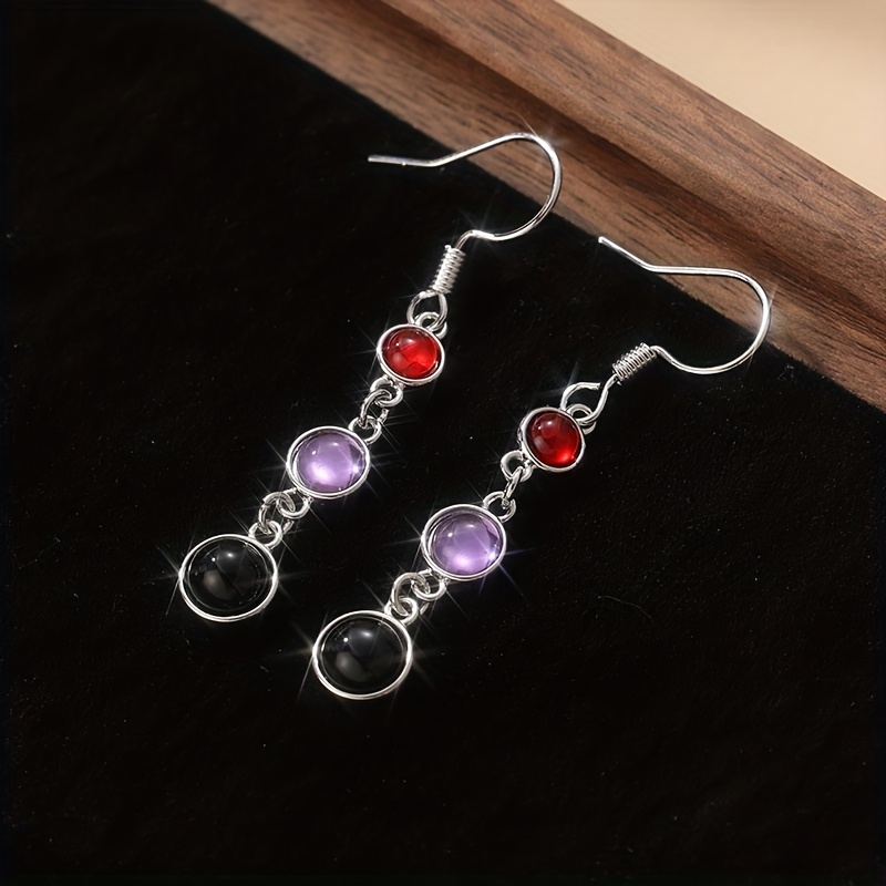 Artificial Amethyst & Red Garnet Long Water Droplet Earrings and Pendant Set